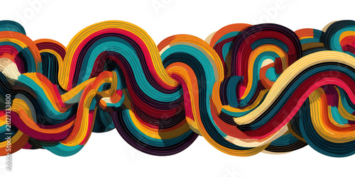 Design de vague abstraite vibrante avec rayures ondulées colorées et rubans fluides sur fond transparent
