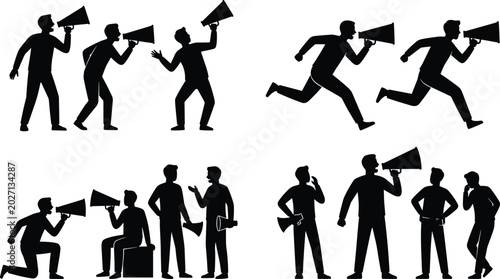 Canvas Print Megaphone people silhouette collection with announcement communication marketing