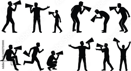 Photos Megaphone silhouette collection with people announcing speaking promoting and br