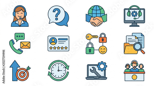 Schilderij op canvas Customer service and business icons collection.