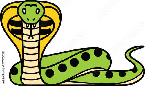 Obraz na płótnie Cartoon Cobra Snake Illustration with Hooded Reptile Pose for Wildlife Education
