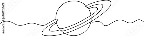 Tableau sur toile Continuous line drawing Saturn planet, ringed planet, space illustration, astron