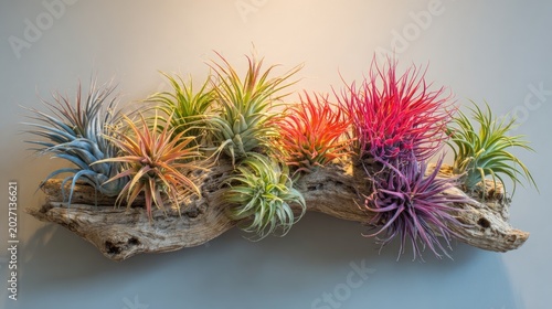 Air plants on driftwood wall decor