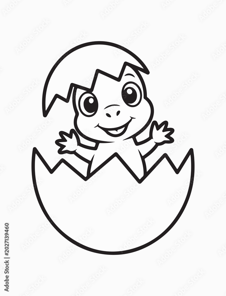 Fototapeta premium Cute Baby Dinosaur Cartoon Outline Vector Illustration