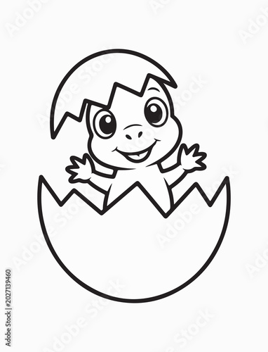 Cute Baby Dinosaur Cartoon Outline Vector Illustration