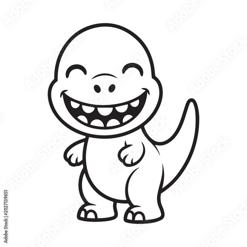 Cute Baby Dinosaur Cartoon Outline Vector Illustration