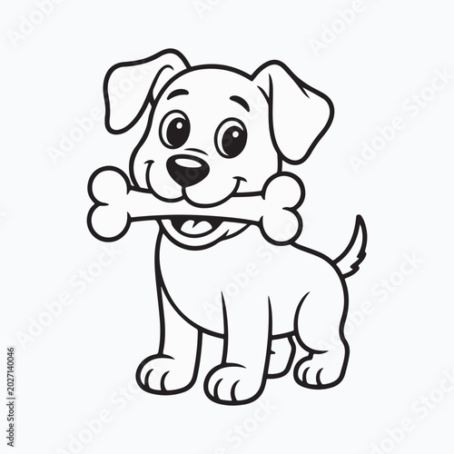 Cute Puppy Holding Bone Cartoon Coloring Page