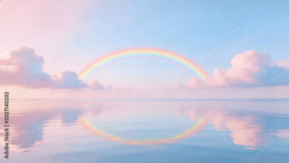 Fototapeta premium Rainbow over calm sea with clouds