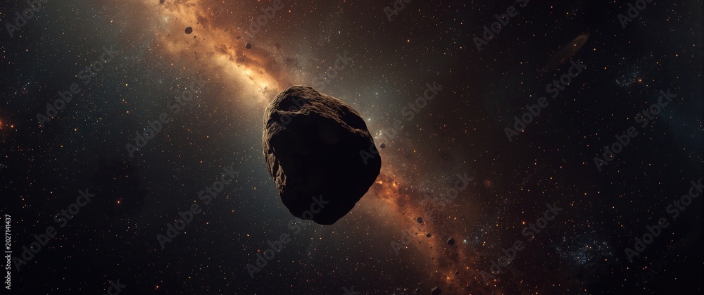 Obraz premium Asteroid belt space rock traveling across the galaxy