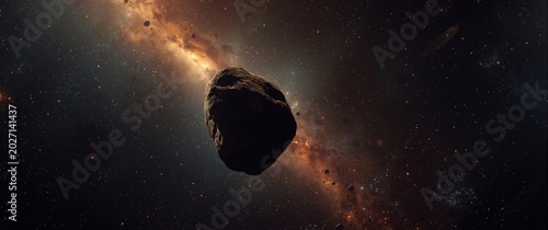 Asteroid belt space rock traveling across the galaxy