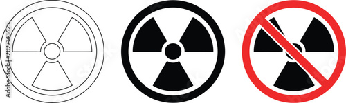 Photos No, radiation icon set, radioactive danger prohibition symbols for nuclear safet