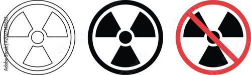 Quadro su tela No radiation icon set, nuclear hazard warning symbols with prohibited radioactiv