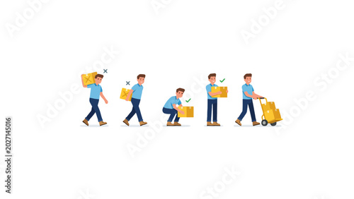 Manual Handling Safety and Correct Lifting Techniques Illustration
