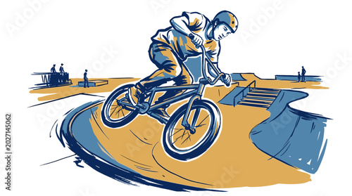 Fotografia BMX rider performing stunts in a skatepark