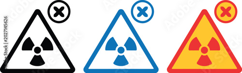 Foto Nuclear ban icon set, radioactive danger and prohibition symbols in flat vector