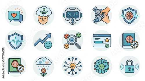 Schilderij op canvas Collection of Technology and Innovation Icons Representing Ideas and Progress