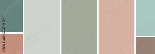 Geometric collage of squares and rectangles in different sizes. Gray, mint green and brown colors well coordinated. Geometric shapes composition, modern minimalist art.