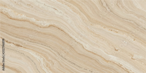 A seamless pattern of polished beige travertine marble with natural wavy lines and variations in tone creates a sophisticated and elegant texture.
