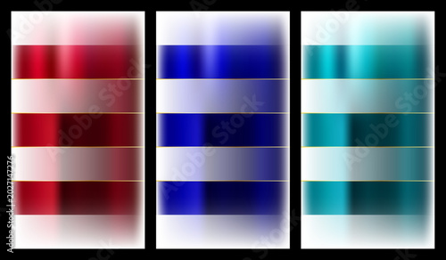 White vertical banner set with colorful blurred shapes and gold line
