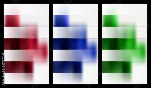 White vertical banner set with colorful blurred shapes and geometric