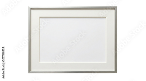 Modern empty photo frame with clean white border isolated on transparent background