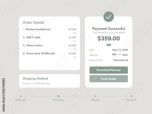 Light Mode Payment Successful Interface for Tablet or Laptop