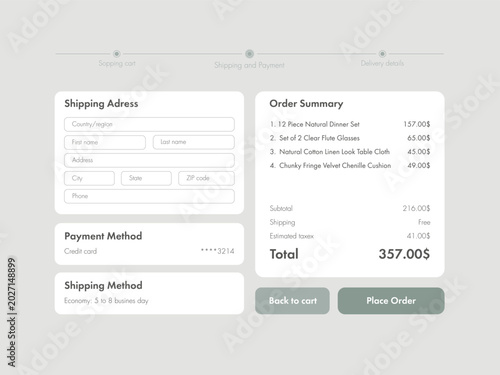 Light Mode Order Placement Interface for Tablet or Laptop