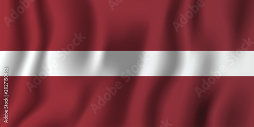 Waving flag of Latvia with realistic folds and vibrant crimson and white colors