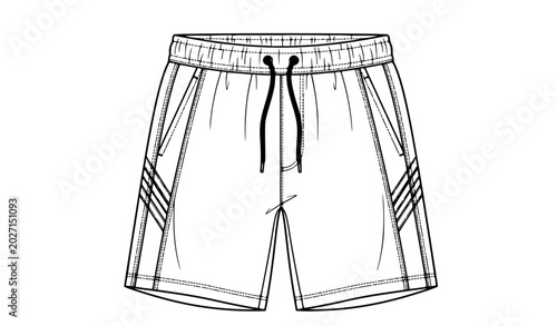 Photos Cut and sew bermuda gym shorts vector illustration black and white