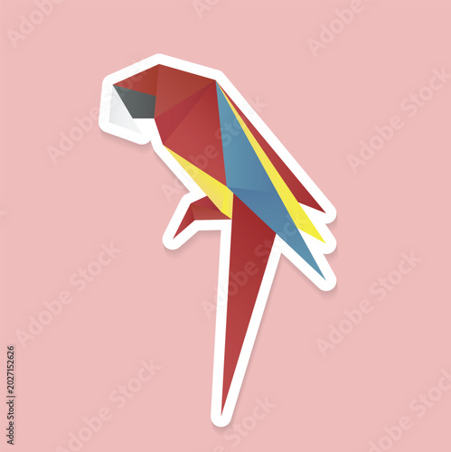 Origami Parrot Sticker with Geometric Design