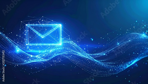 Glowing mail icon amidst blue network lines, creating a digital design