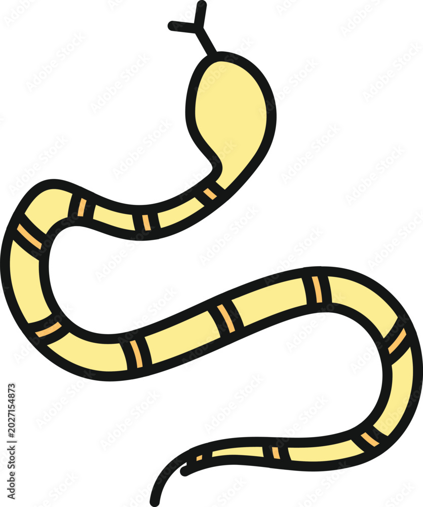 Fototapeta premium Yellow snake slithering illustration with stripe pattern