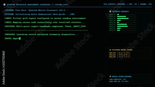Neural Network Training Terminal Screen Showing Quantum Matrix State Diagnostics and Distributed Node Telemetry Data Stream.