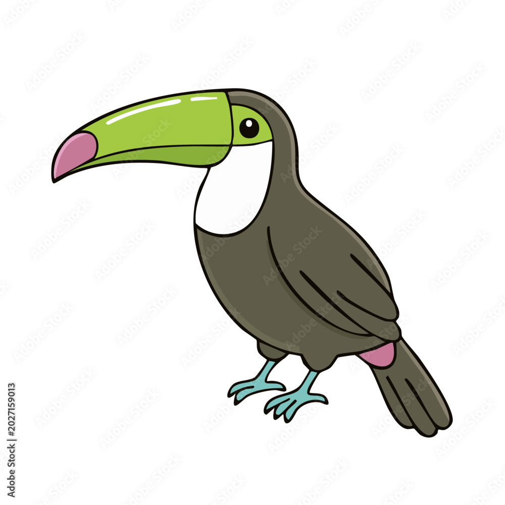 Obraz premium Vibrant cartoon toucan with a large, colorful beak and friendly expression