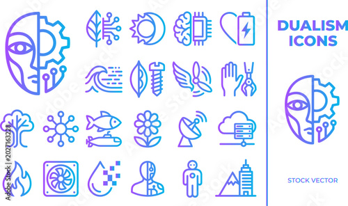 Tableau sur toile Dualism icons set representing concepts like nature technology and abstract ideas