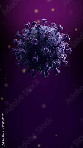 Hantavirus Particle with Copy Space Area on Dark Purple Background - Vertical Loop Animation