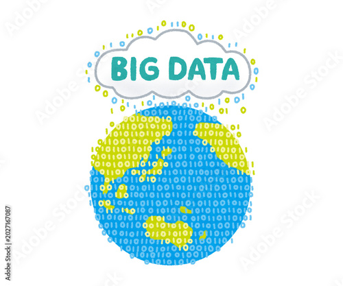 Big Data Cloud Computing Illustration with Digital Earth and Binary Code Vector