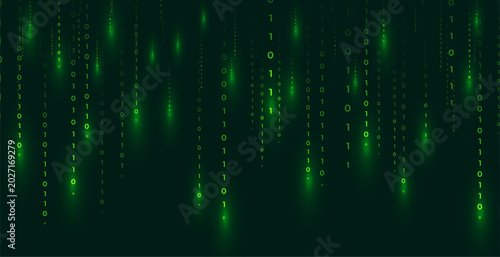 digital binary code matrix banner with falling numbers design