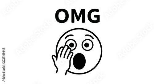 OMG Emoji Surprise: A stylized emoji with wide eyes and an open mouth, one hand covering the eye, expresses shock and disbelief, with OMG boldly displayed above.