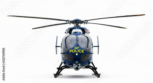 Police helicopter on a white background, front view