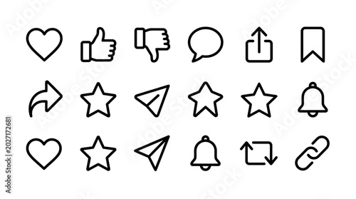 Social media icons and symbols.