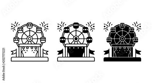 Schilderij op canvas Ferris Wheel Icons, Amusement Park Rides, Carnival Attractions, Vector Graphics