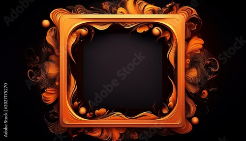 an orange square frame with a black background