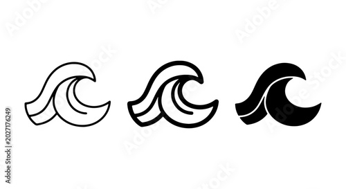 Bild auf Leinwand Ocean Wave Icons, Sea Swell Symbols, Marine Water Graphics, Simple Vector Art