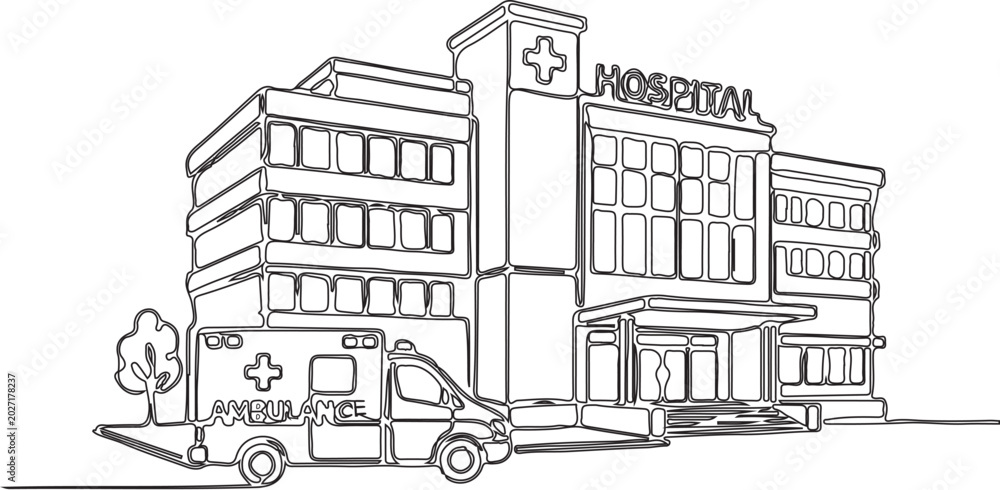 Obraz premium Ambulance arriving at modern hospital building