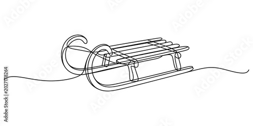 Принти на полотні Continuous one line drawing Black outline drawing of a classic winter wooden sle