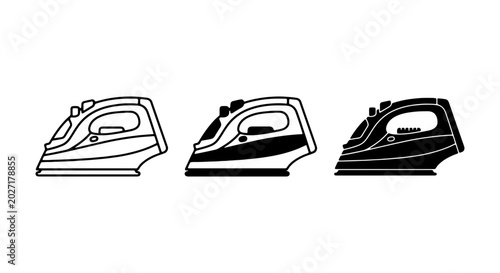 Steam Iron Icons, Laundry Appliance Vector Graphics, Household Tool Set, Clothing Care Symbols