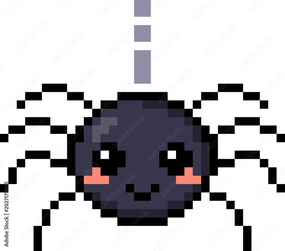 Fototapeta premium Cute Pixel Spider Icon Simple Halloween Sticker