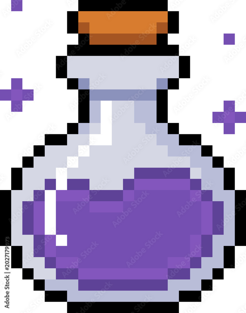Fototapeta premium Cute Pixel Potion Bottle Icon Magic Halloween Sticker