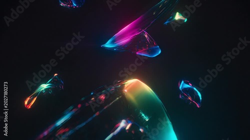 Abstract liquid forms with vibrant neon light streaks and glowing particles in dark space dynamic fluid